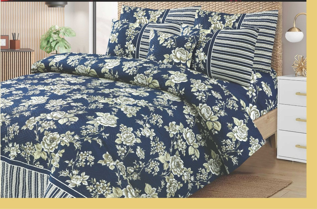 Classic Quilted & Printed 7-Piece Bedspread – Microfiber King Size Set