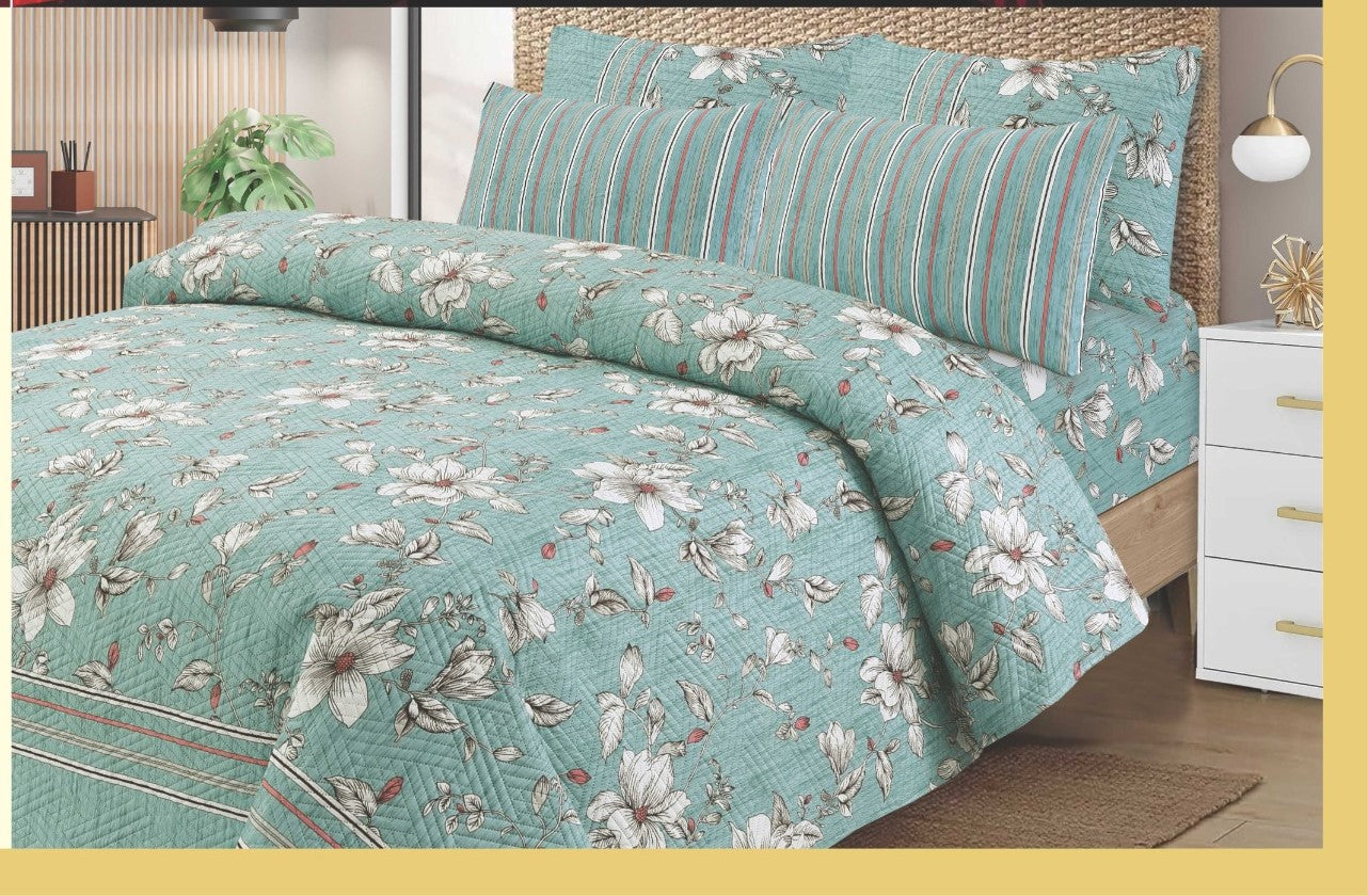 Classic Quilted & Printed 7-Piece Bedspread – Microfiber King Size Set