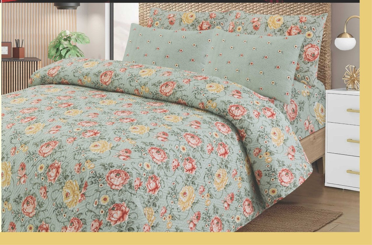 Classic Quilted & Printed 7-Piece Bedspread – Microfiber King Size Set